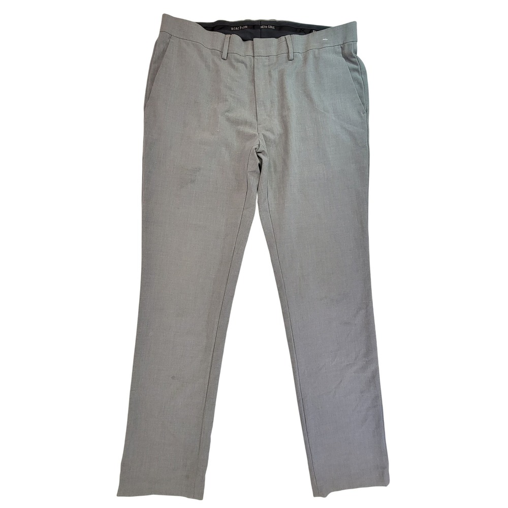 Kenneth Cole Reaction Mens Gray Flat‎ Front Dress Pants Size 36x32 Stretch